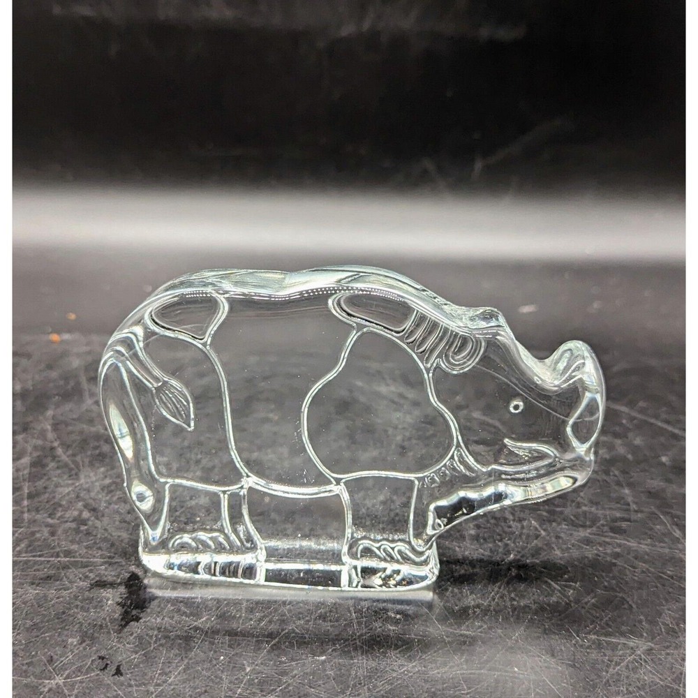 Dansk Rhino Rhinoceros Rhino Art Glass Crystal Paperweight ‎ Zoo Vintage 5"